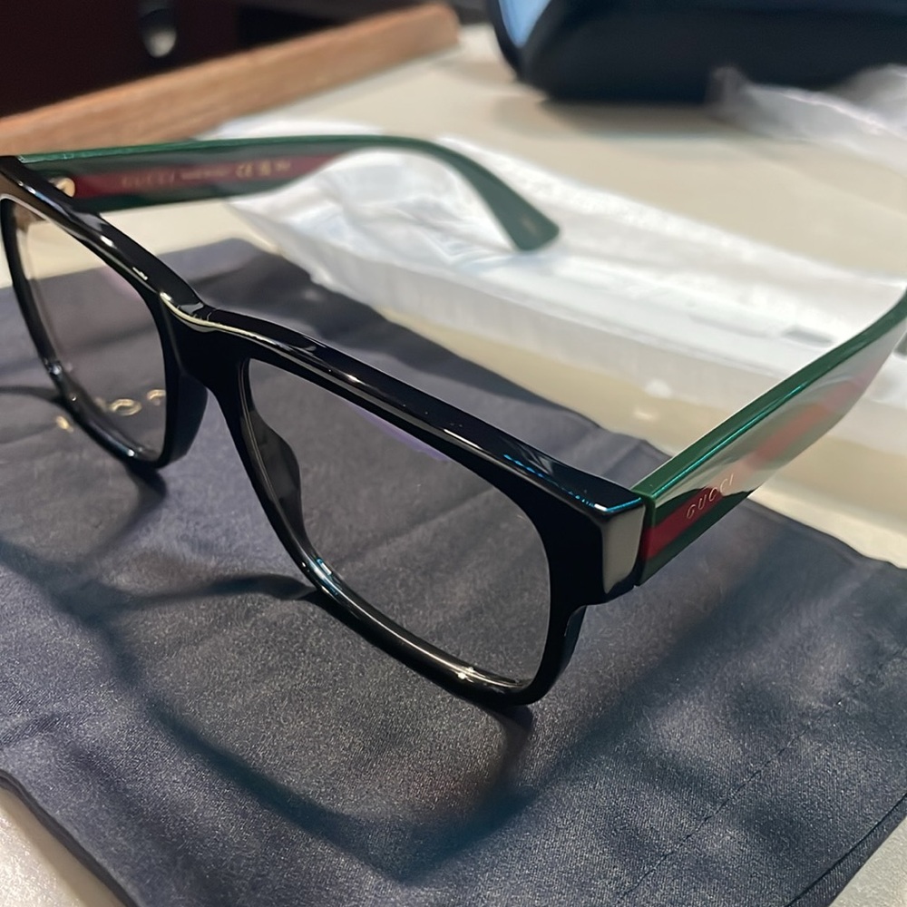 Gucci Logo Rectangular Sunglasses - Clear/Grey Le… - image 1